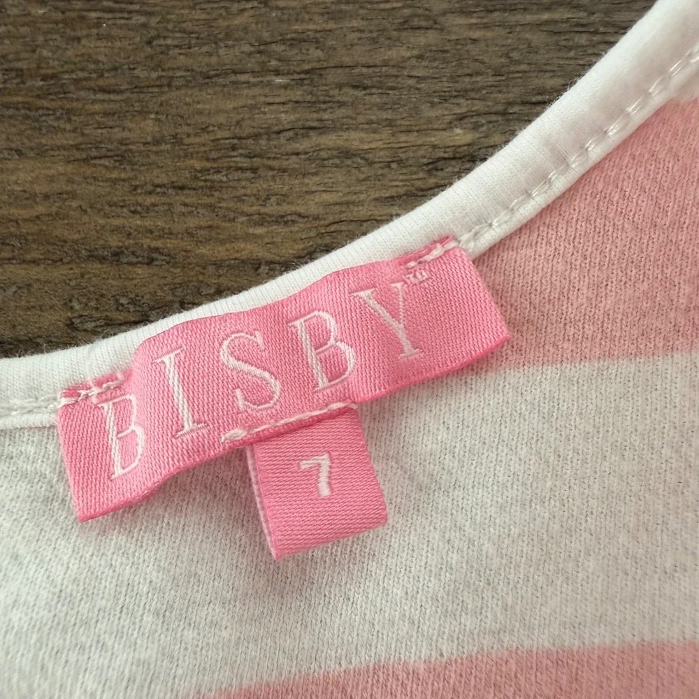 Bisby Kids Girls Pink White Striped Sleeveless Romper Size‎ 7 Cotton Drawstring